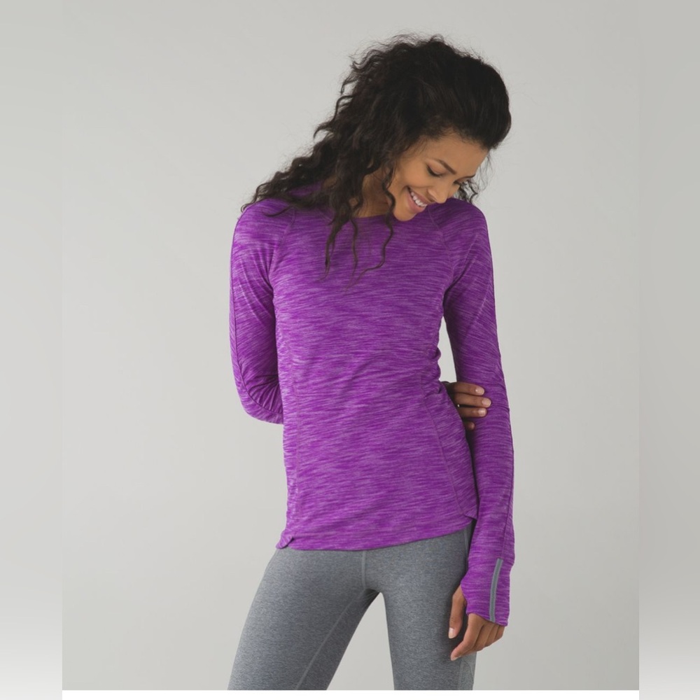 Lululemon 5 Mile Long‎ Sleeve Heathered Regal Plum Soft Cotton Thumbholes Size 4